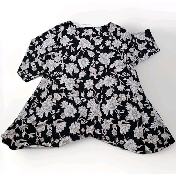 JM Collection Tunic Women 2X Black Beige Floral 3/4 Sleeve Shark Bite Whimsigoth - Picture 13 of 15